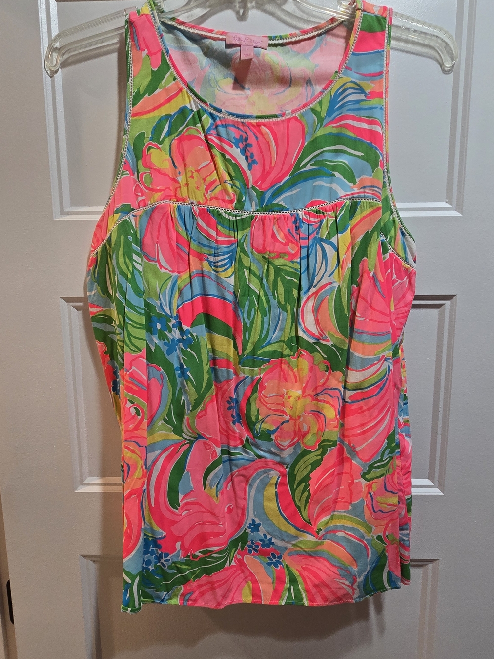 Lilly Pulitzer Neon Floral Sleeveless Tank in Pink, Green, Blue Size L